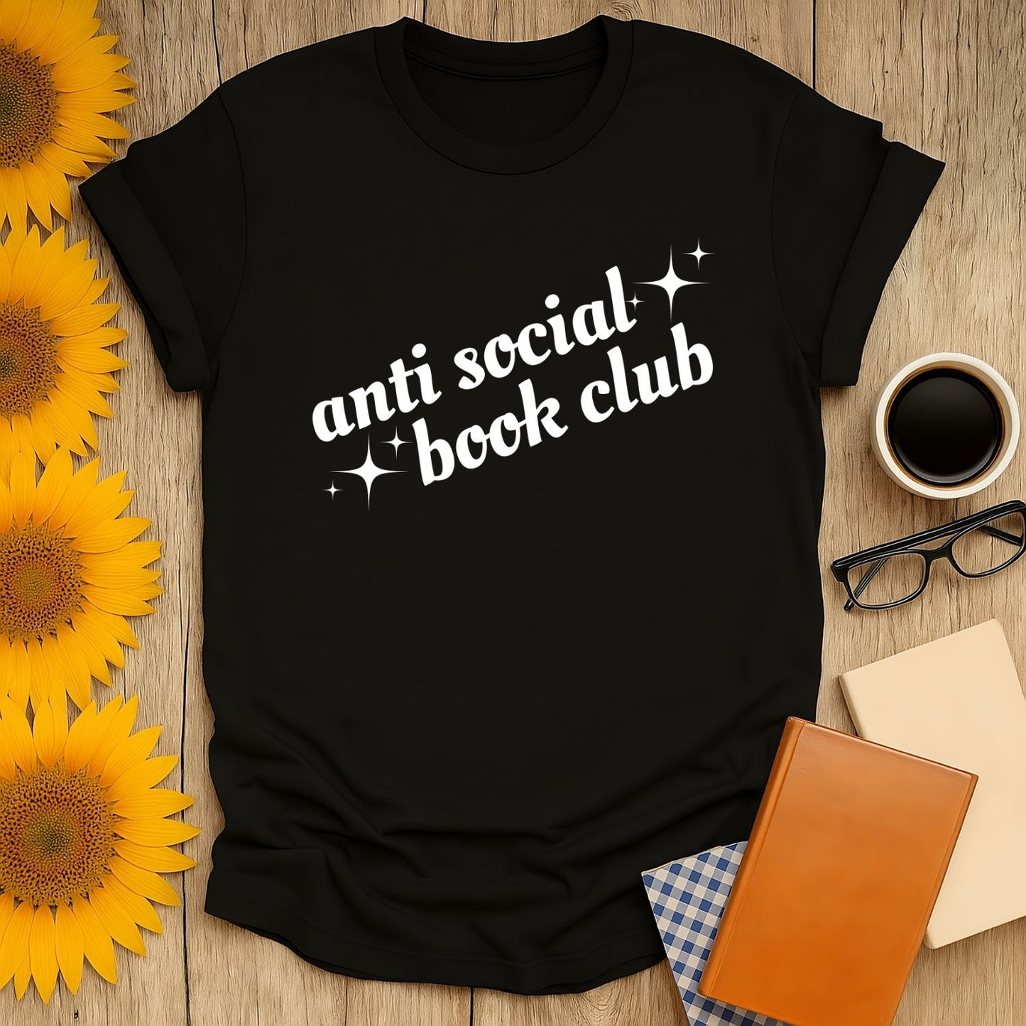 Anti Social Book Club T-shirt, perfect for book lovers with a witty twist, ideal gift for cozy reading moments.