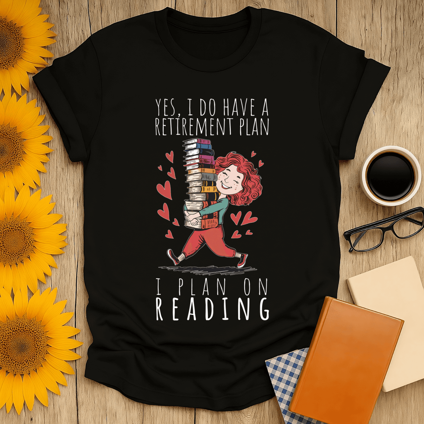 Fun retirement plan t-shirt with playful design for book lovers, showcasing reading as a joyful journey.