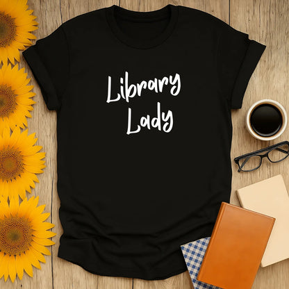 Library Lady T-Shirt in relaxed fit, organic cotton, perfect cozy outfit for book lovers and introverts ☕️📖