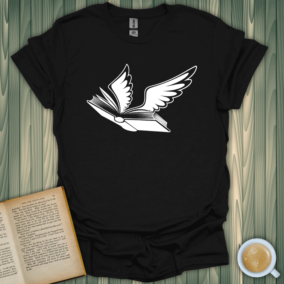 Bird of Hermes T-Shirt featuring a flying book design, perfect for book lovers. Comfortable, unisex fit and premium quality.