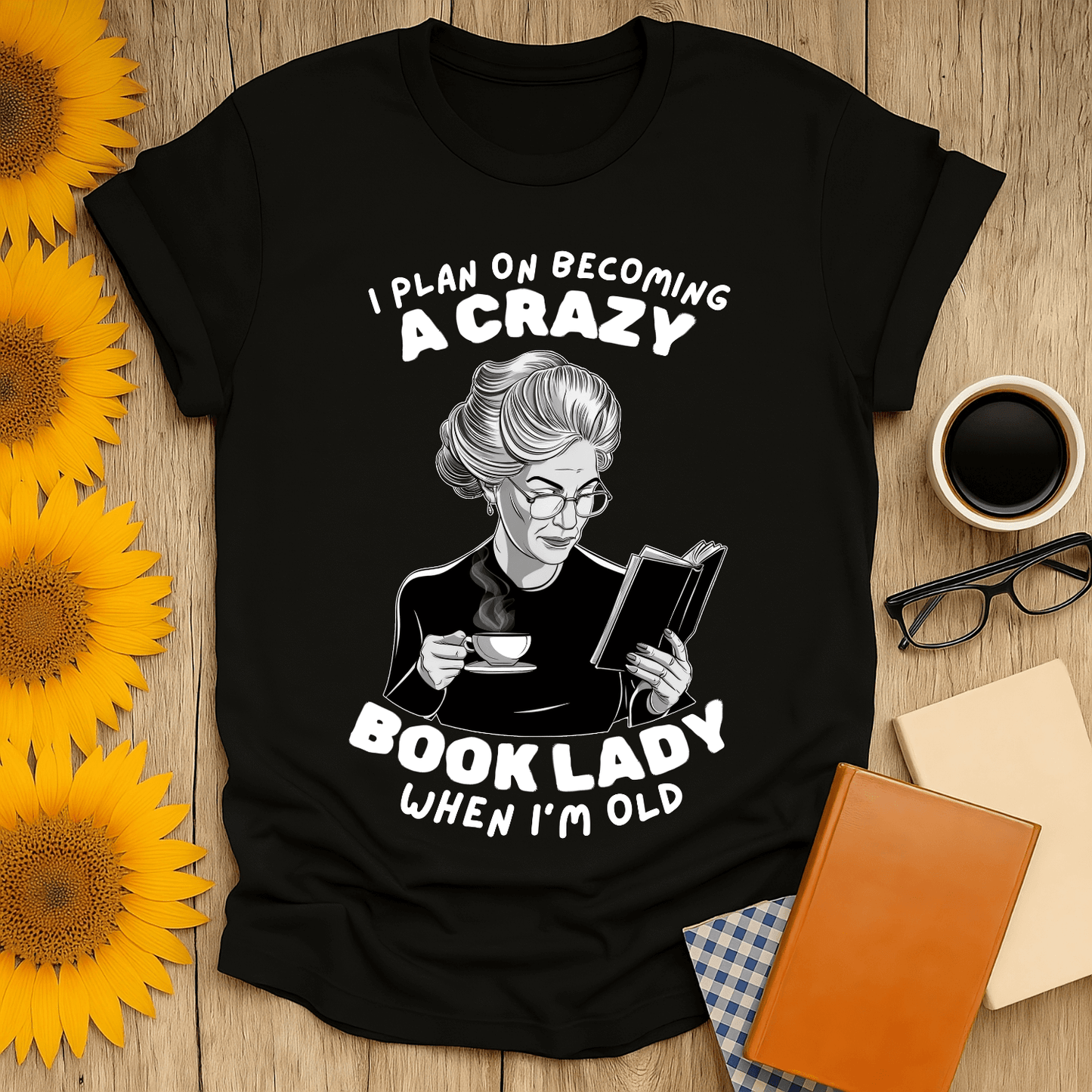 Crazy Book Lady t-shirt featuring a vintage design for book lovers, perfect for casual wear.