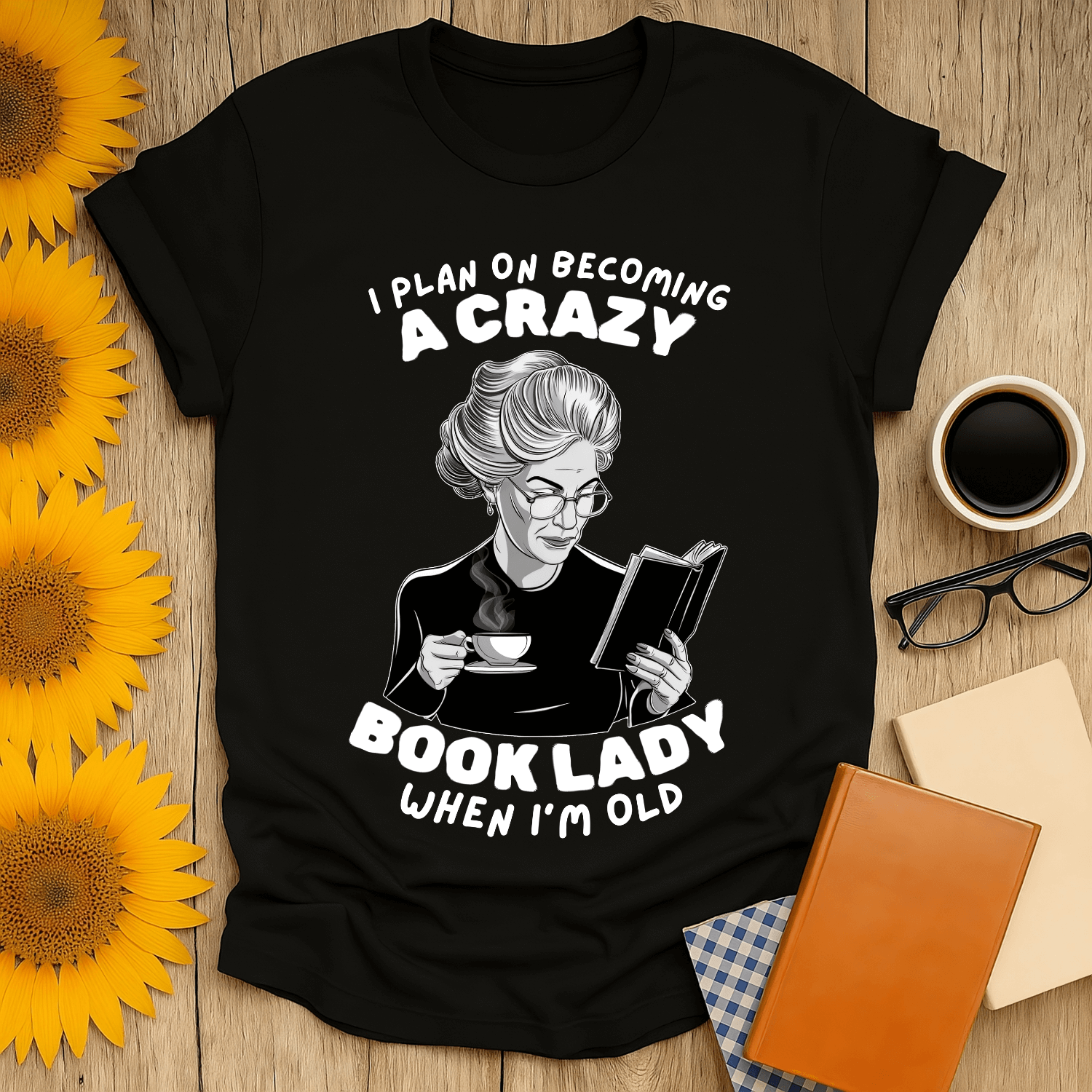 Crazy Book Lady t-shirt featuring a vintage design for book lovers, perfect for casual wear.
