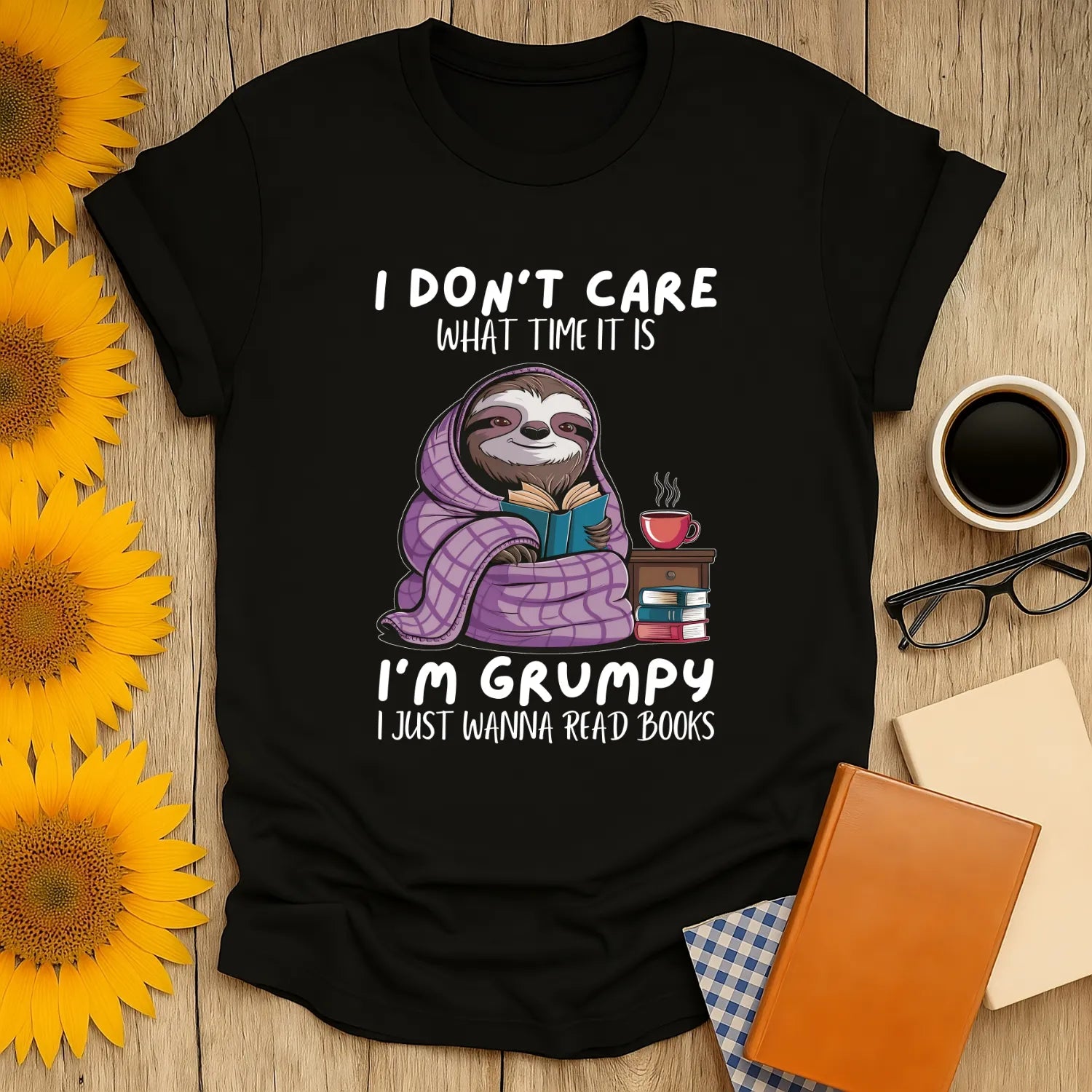 Grumpy Sloth, Book Lover T-Shirt is a cozy, unisex tee ideal for readers and introverts 📖, made from organic cotton.