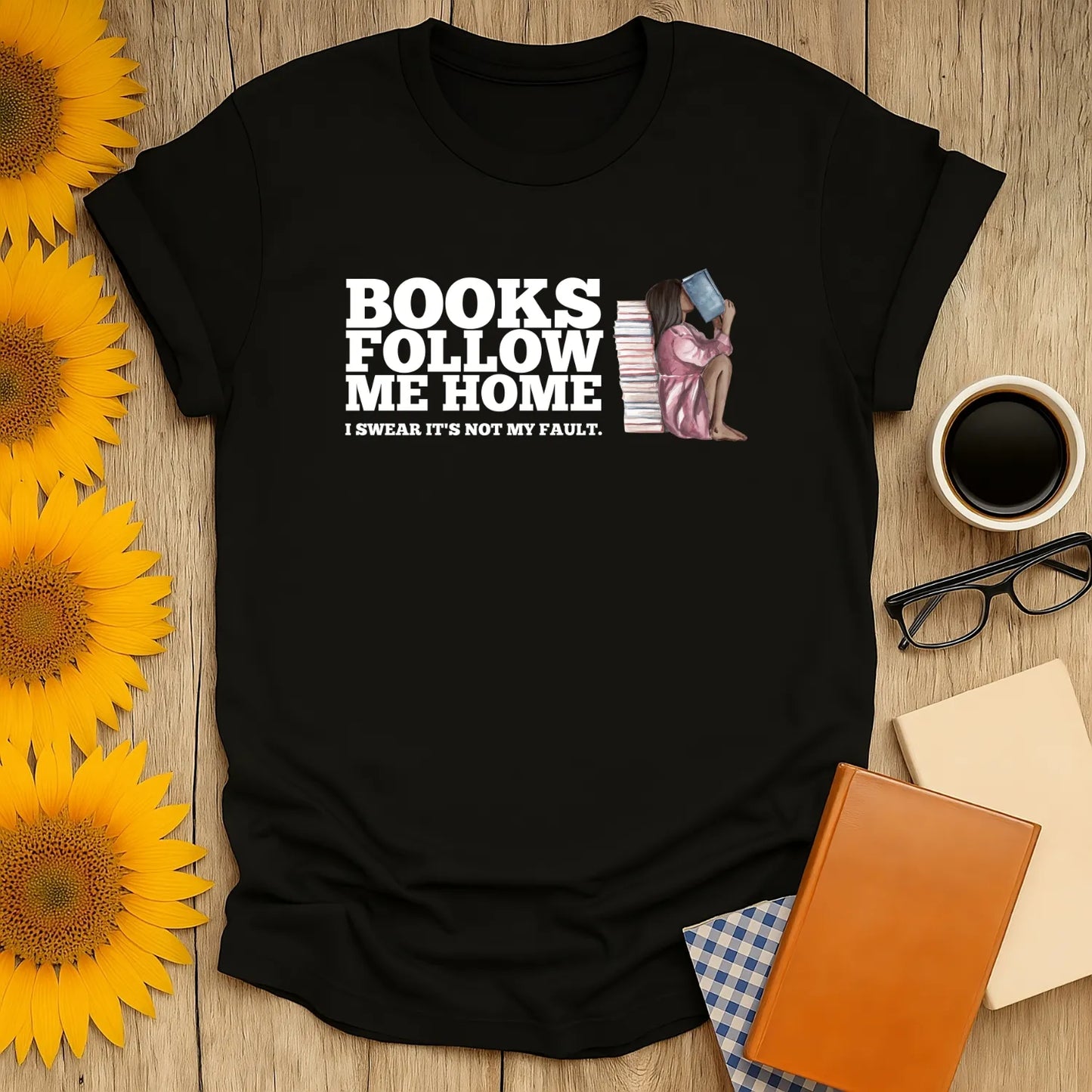 Followed by Books T-Shirt features a cozy black unisex tee for book lovers, perfect for introverts 📖. Ideal gift for readers!