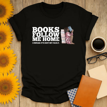 Funny book lover shirt featuring a cozy scene of a reader with books, perfect for cats, coffee, and tea fans.