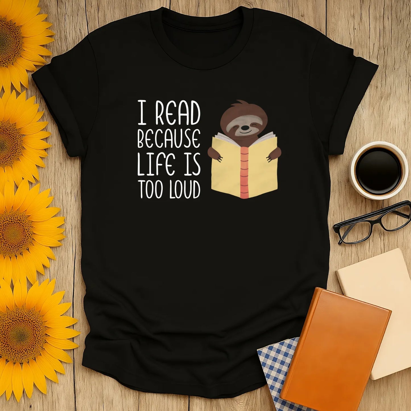 Quiet Escape T-Shirt featuring a sloth reading, perfect gift for readers and introverts, cozy unisex tee, literary vibe 📖.