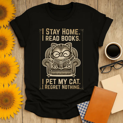 Vintage Cat Reader T-Shirt featuring a cozy cat reading in a chair with witty text, perfect gift for book lovers and cat fans.