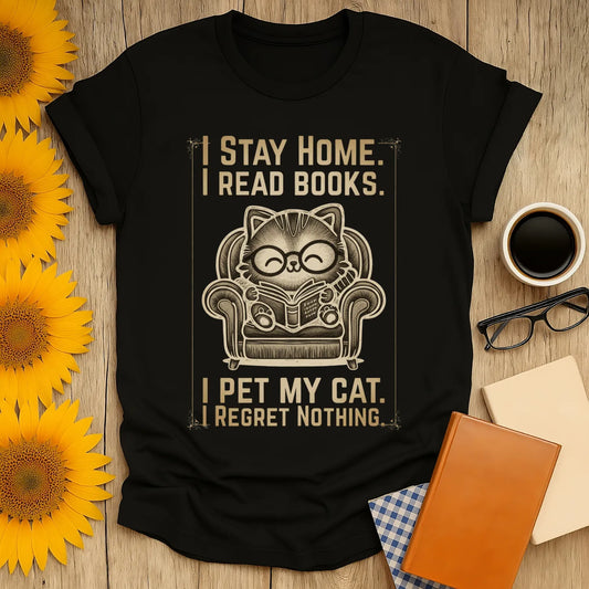 Vintage Cat Reader T-Shirt featuring a cozy cat reading in a chair with witty text, perfect gift for book lovers and cat fans.
