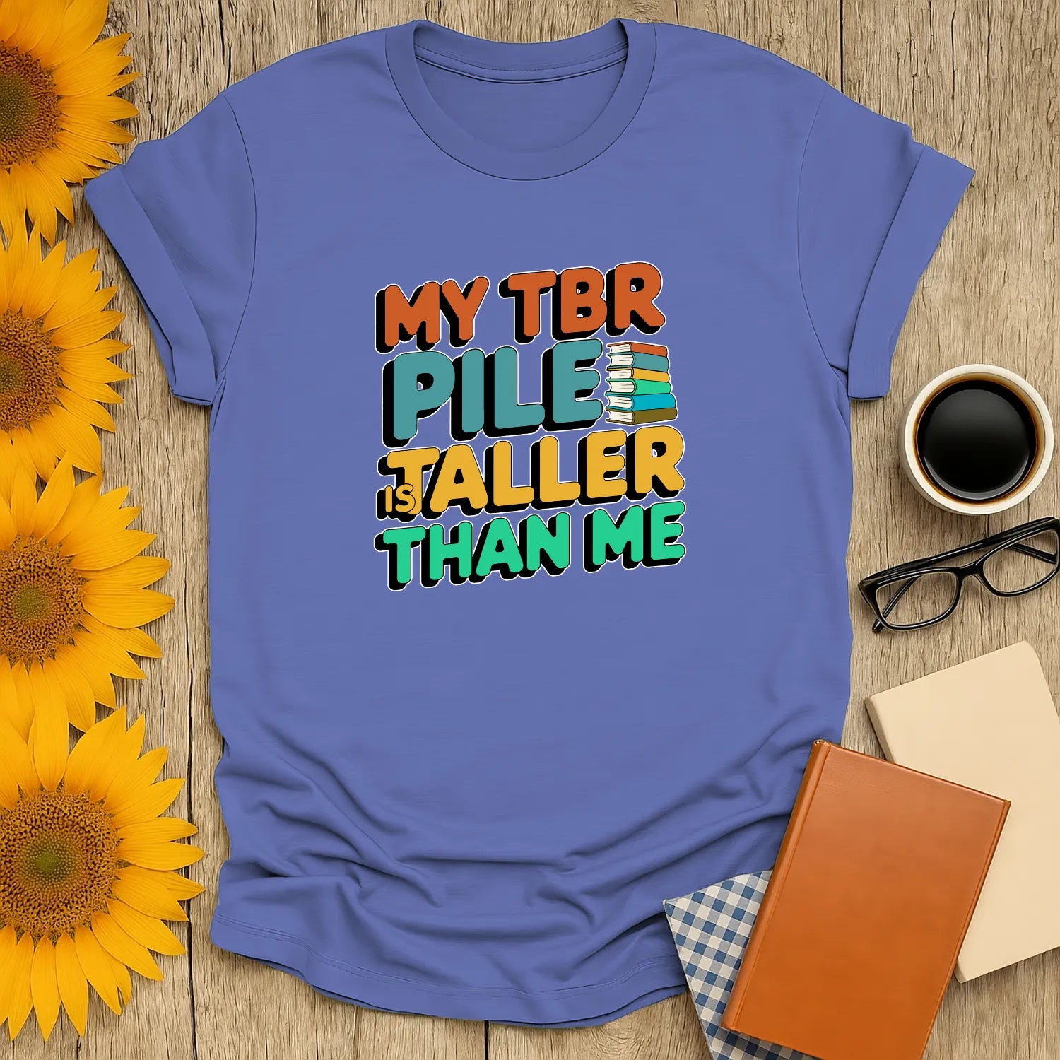 TBR Pile T-Shirt, cozy reading outfit, relaxed fit unisex shirt for book lovers, gift for bibliophiles, organic cotton tee 📖