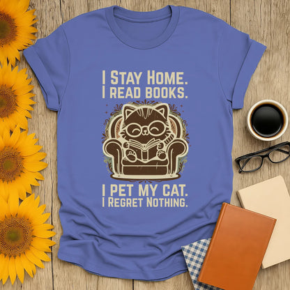 Ornament Cat Reader T-Shirt featuring a cat in glasses reading in an armchair, perfect for book lovers, gifts for readers.