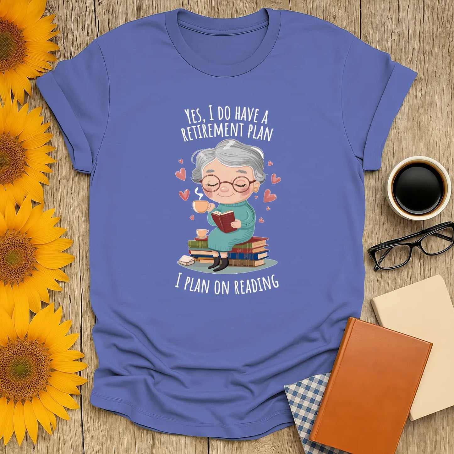 Retirement Reading Plan T-Shirt featuring a cozy design, relaxed fit unisex style, perfect gift for book lovers 📖.