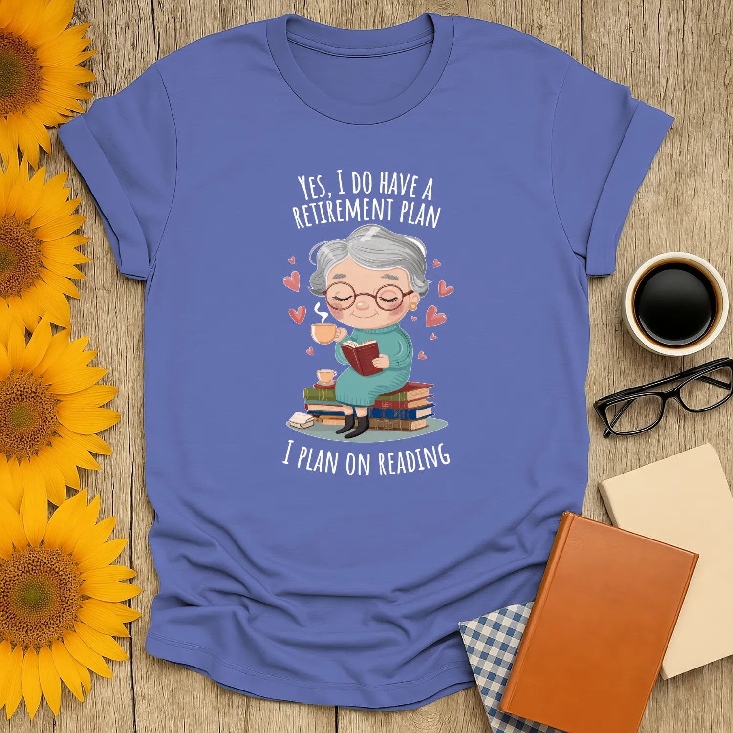 Retirement Reading Plan T-Shirt featuring a cozy design, relaxed fit unisex style, perfect gift for book lovers 📖.
