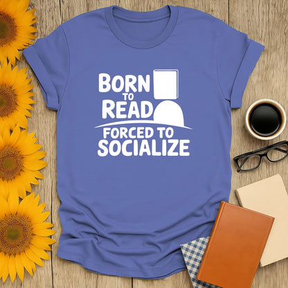 Born to Read T-Shirt in soft blue, a cozy book lover tee for introverts and readers, perfect gift for bibliophiles 📖.