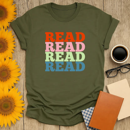 Colorful Read It Again T-Shirt, relaxed fit unisex tee for book lovers, perfect cozy reading outfit, gift for readers 📖.