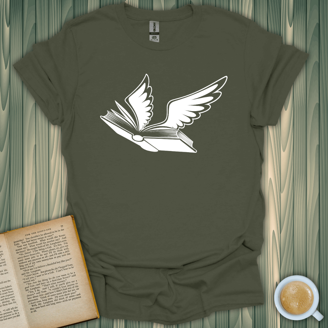 Bird of Hermes T-Shirt for book lovers, featuring a flying open book design on soft, breathable fabric.