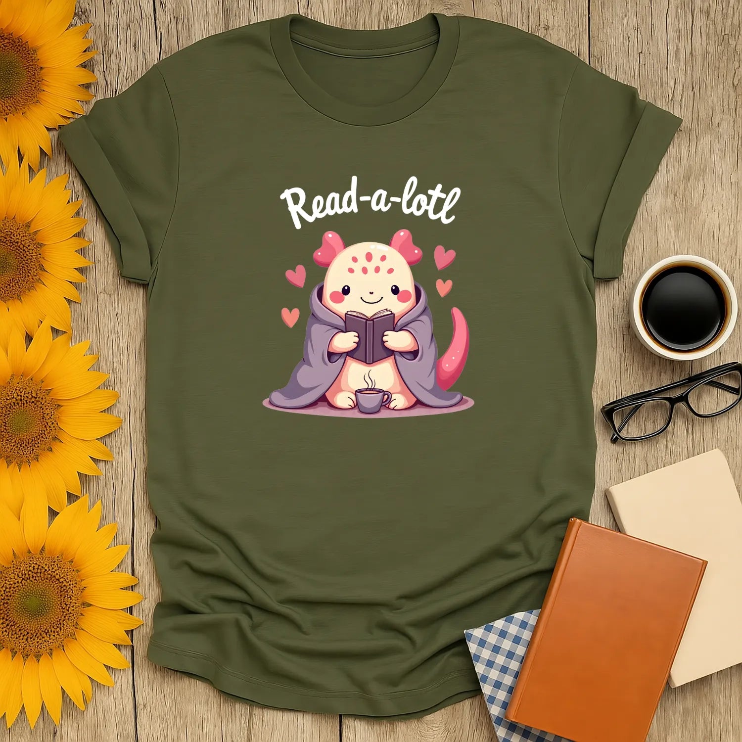 Cozy Read-a-lotl T-Shirt in organic cotton, perfect gift for readers & introverts. Bookish tee for relaxed fit lovers 📖.