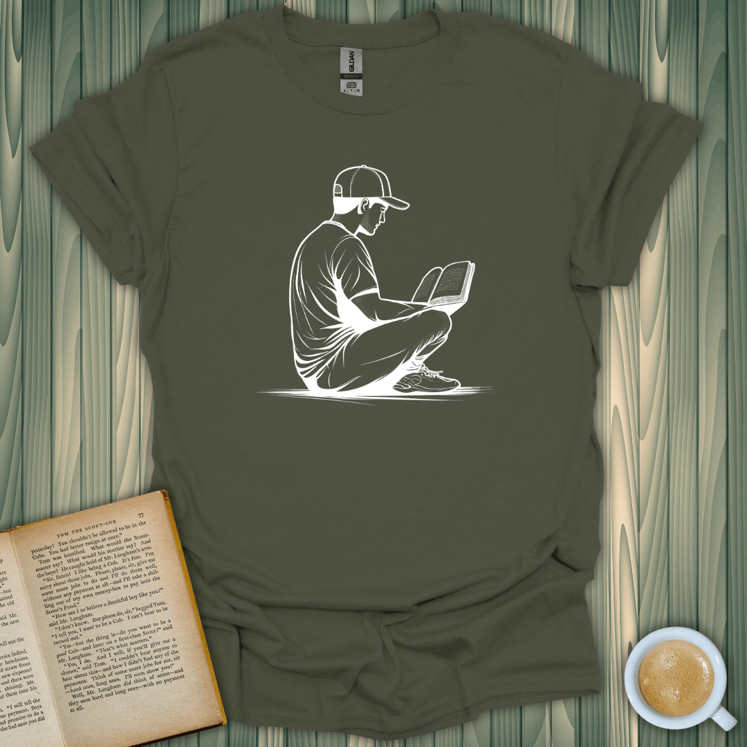 Unisex Reading in Serenity T-Shirt for book lovers, featuring a premium design on 100% ring-spun cotton.