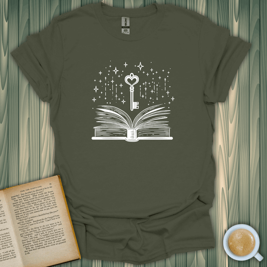 Key to Knowledge T-Shirt for book lovers, featuring a unique design of a key above an open book.