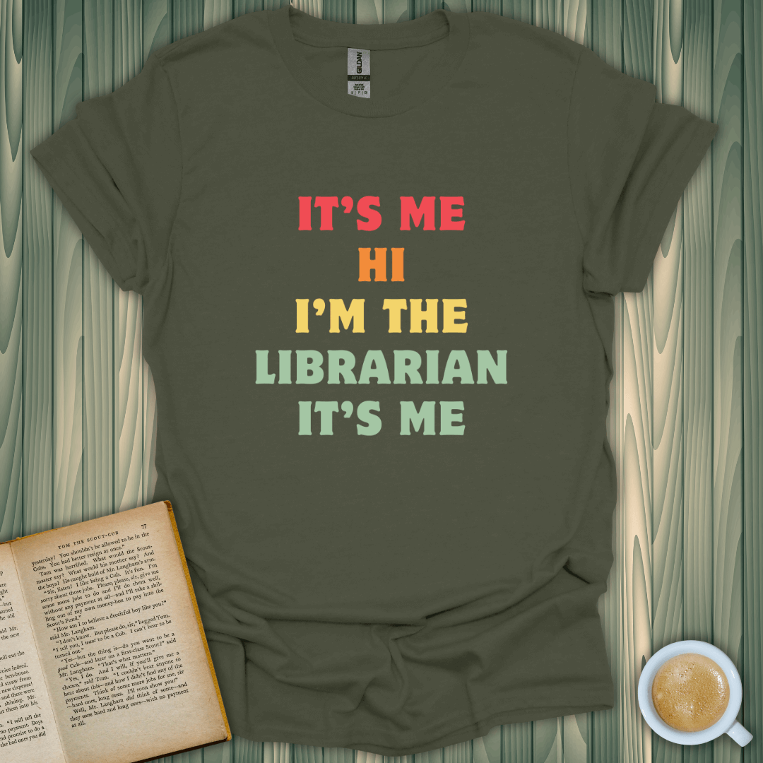 Librarian T-Shirt design with colorful text, perfect for book lovers. Made of 100% ring-spun cotton.