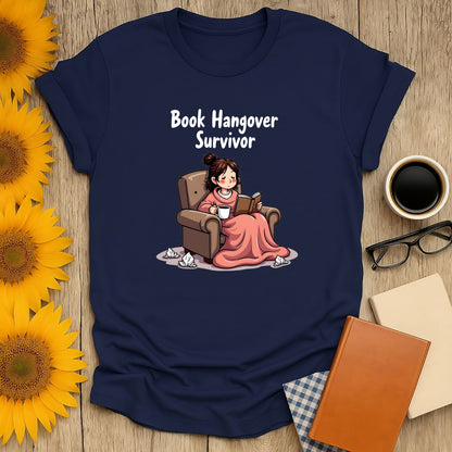 Book Hangover T-Shirt featuring a cozy illustration for book lovers, made of soft, breathable cotton.