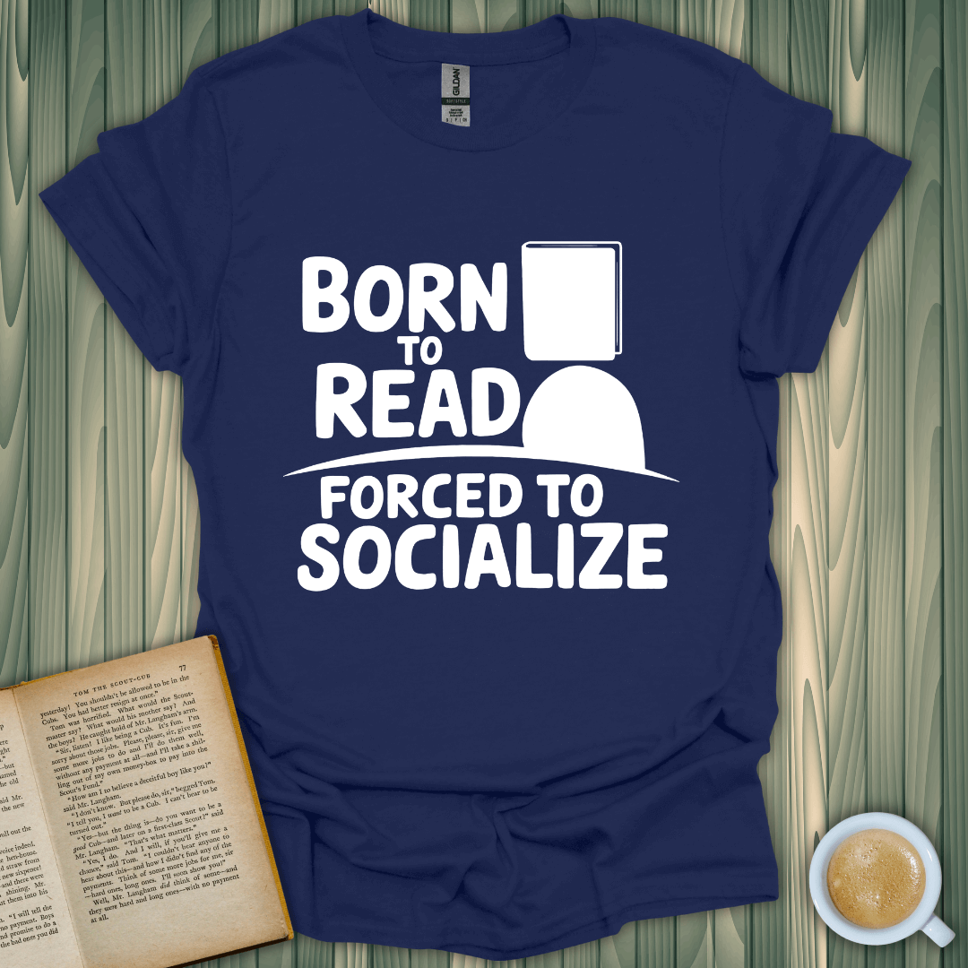 Born to Read T-Shirt for book lovers, featuring humorous design, 100% cotton, available in unisex fit.