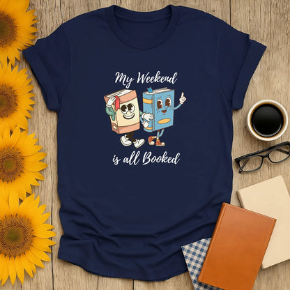 All Booked Weekend T-Shirt in relaxed fit with cute animated books, perfect cozy outfit for readers 📖 gift for bibliophiles.