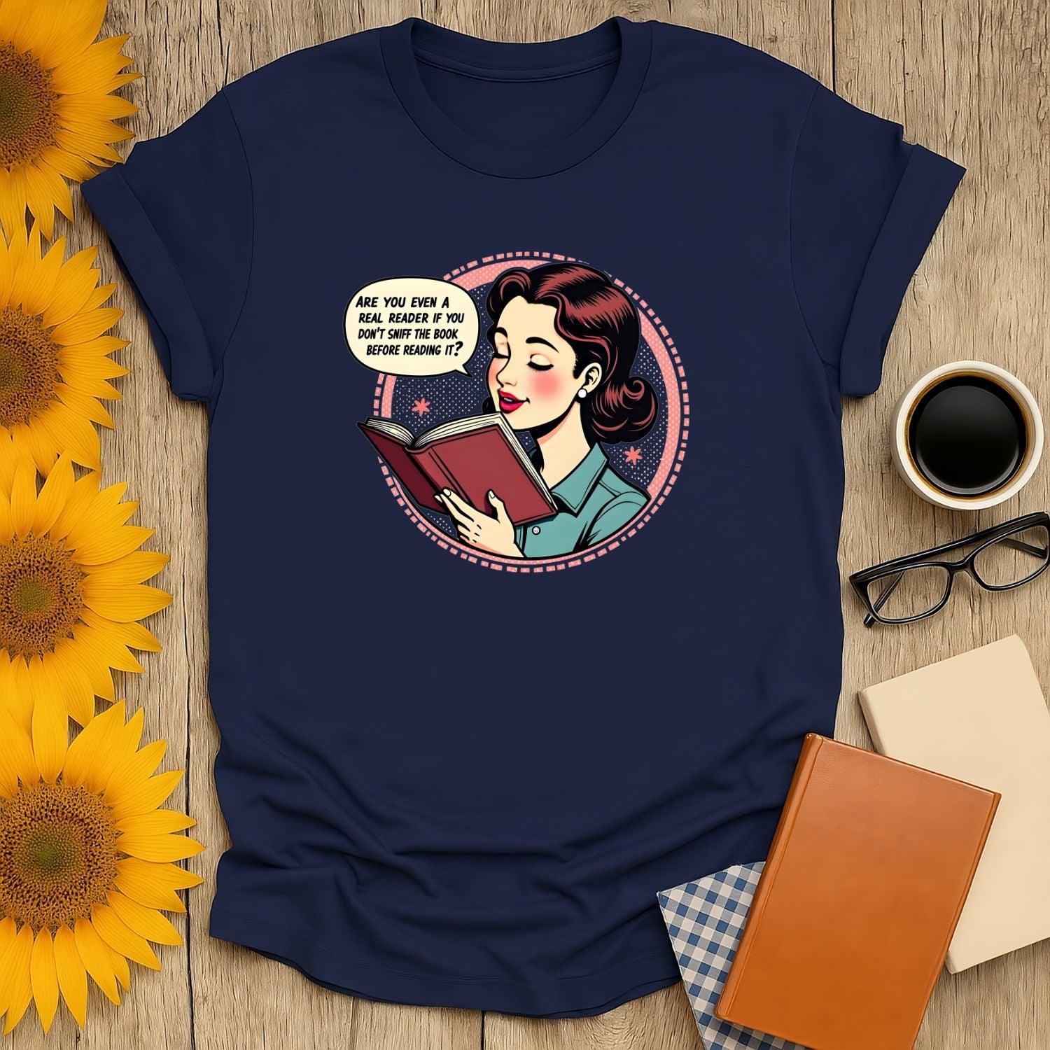 Whimsical book lover shirt featuring a woman reading with text: 'Are you even a real reader if you don't start a book before reading it?'. Cozy and funny tee!