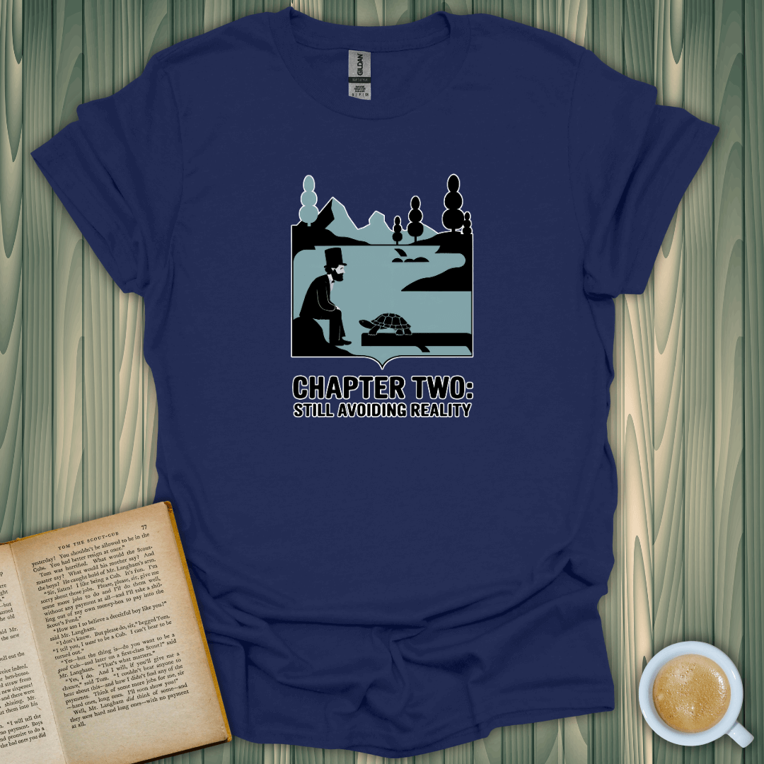 Still Avoiding Reality T-Shirt for book lovers, featuring a whimsical design on soft, breathable cotton fabric.