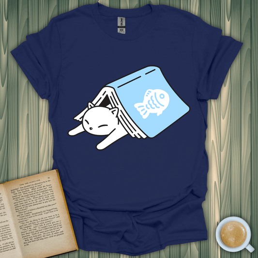 Cat bookmark t-shirt for book lovers, featuring a playful cat design. Ideal for cozy reading sessions.