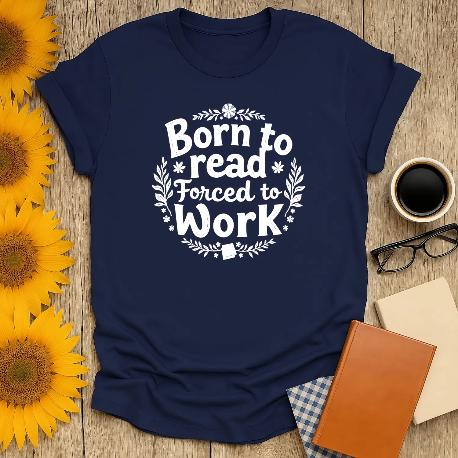Ink & Imagination T-Shirt featuring bold lettering and floral design, cozy relaxed fit for book lovers. Perfect gift for readers! 📖