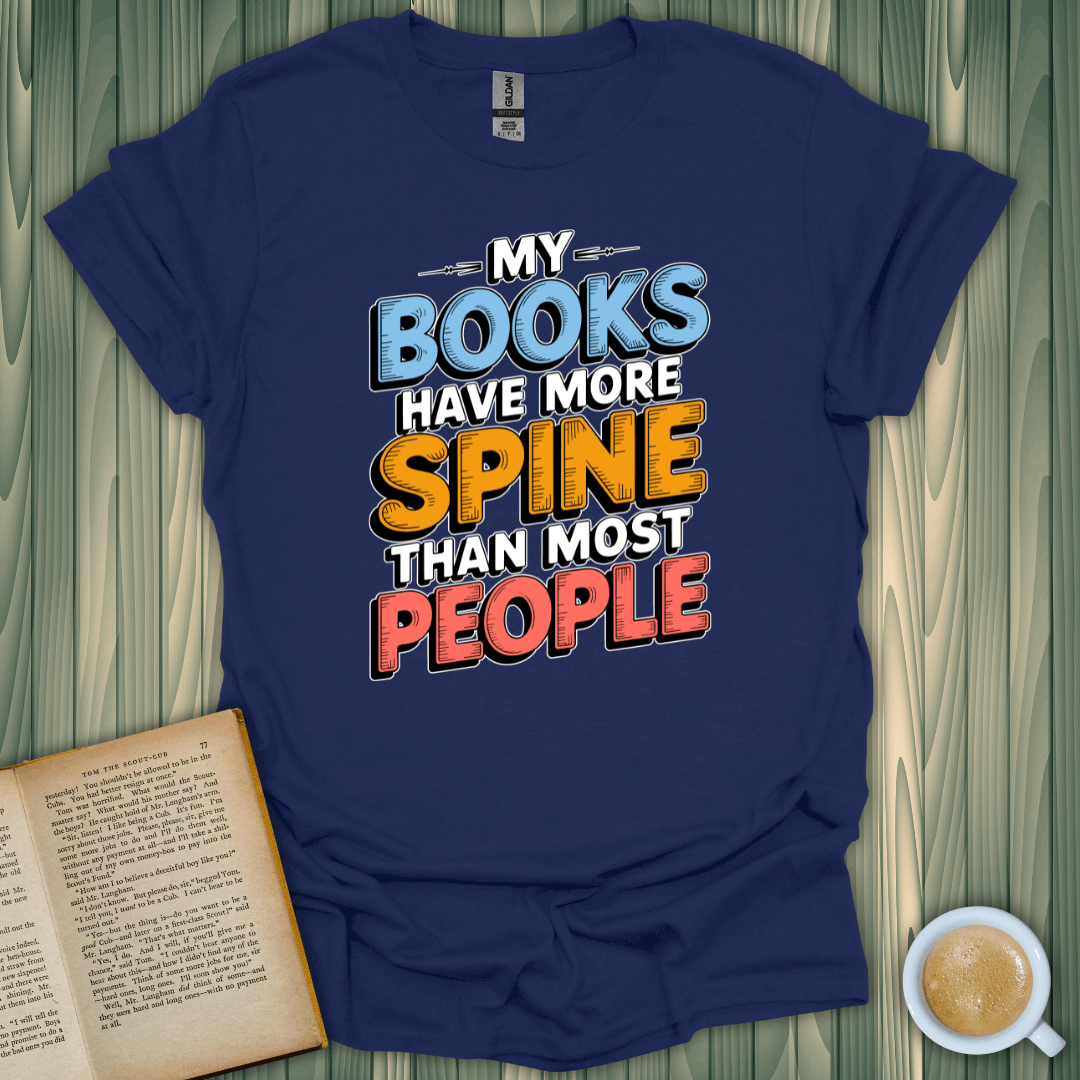 Unisex Books with Spine T-Shirt for book lovers, featuring a colorful screen-printed design on soft cotton fabric.