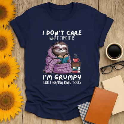 Grumpy Sloth, Book Lover T-Shirt, relaxed fit unisex shirt, cozy reading outfit for book lovers. 📖☕️ Ideal gift for introverts!