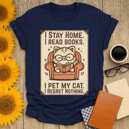 Poster Cat Reader T-Shirt features a cute cat in glasses reading, perfect for book lovers who enjoy cozy humor and gifts for readers.