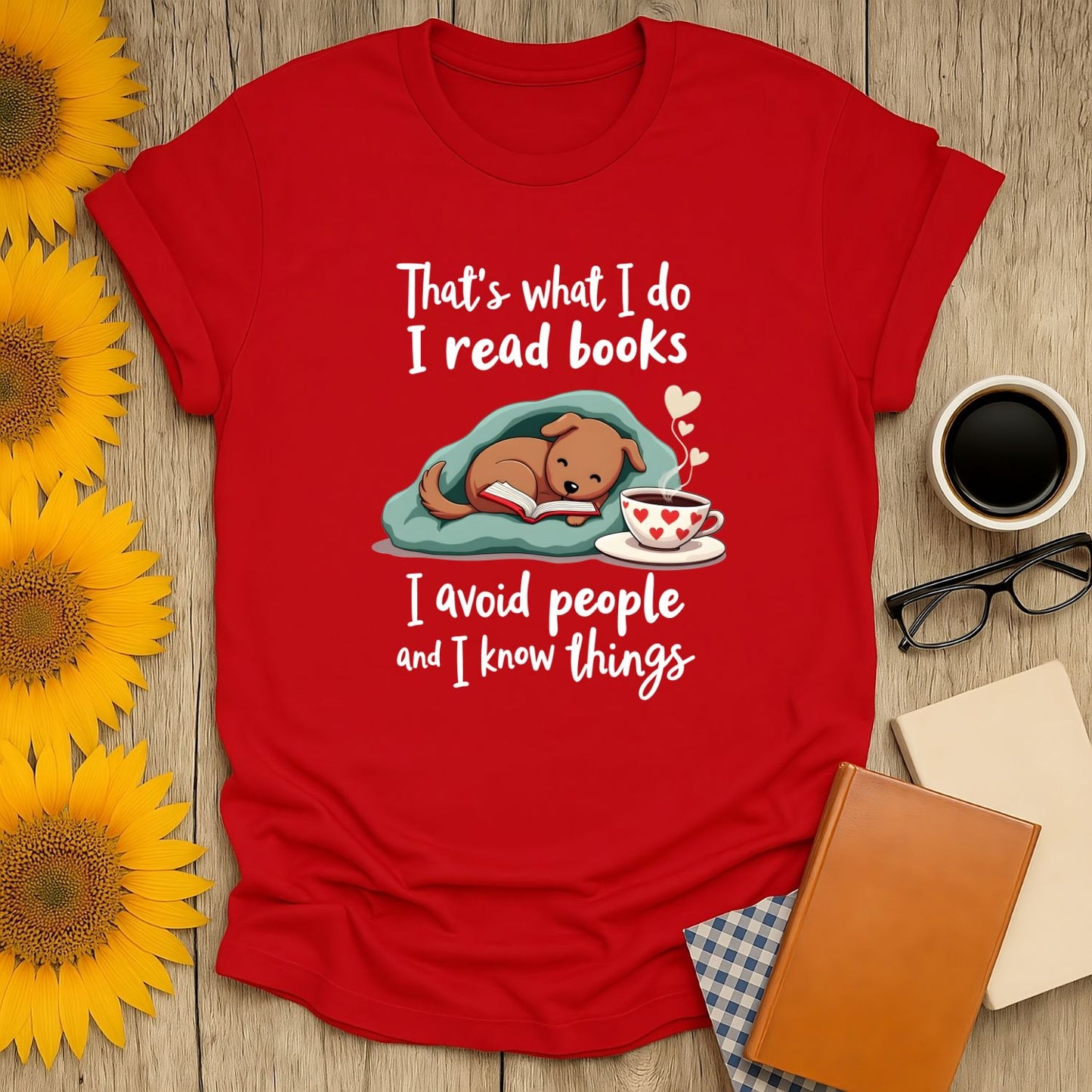 Cozy Pup Reads T-Shirt for book lovers featuring a sleeping dog graphic, perfect for any reading enthusiast.