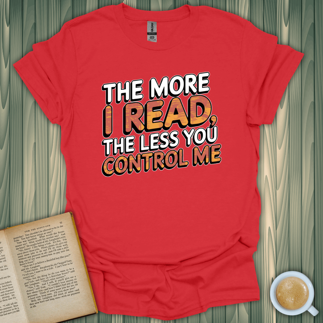 Reading for Freedom T-Shirt in vibrant red, perfect for book lovers, features bold text on soft, breathable cotton.