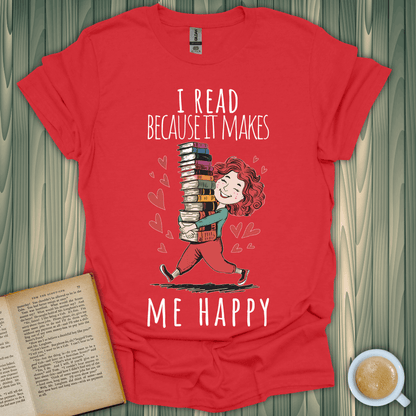 Books Bring Joy T-Shirt for book lovers, featuring a cheerful design and made from 100% ring-spun cotton.