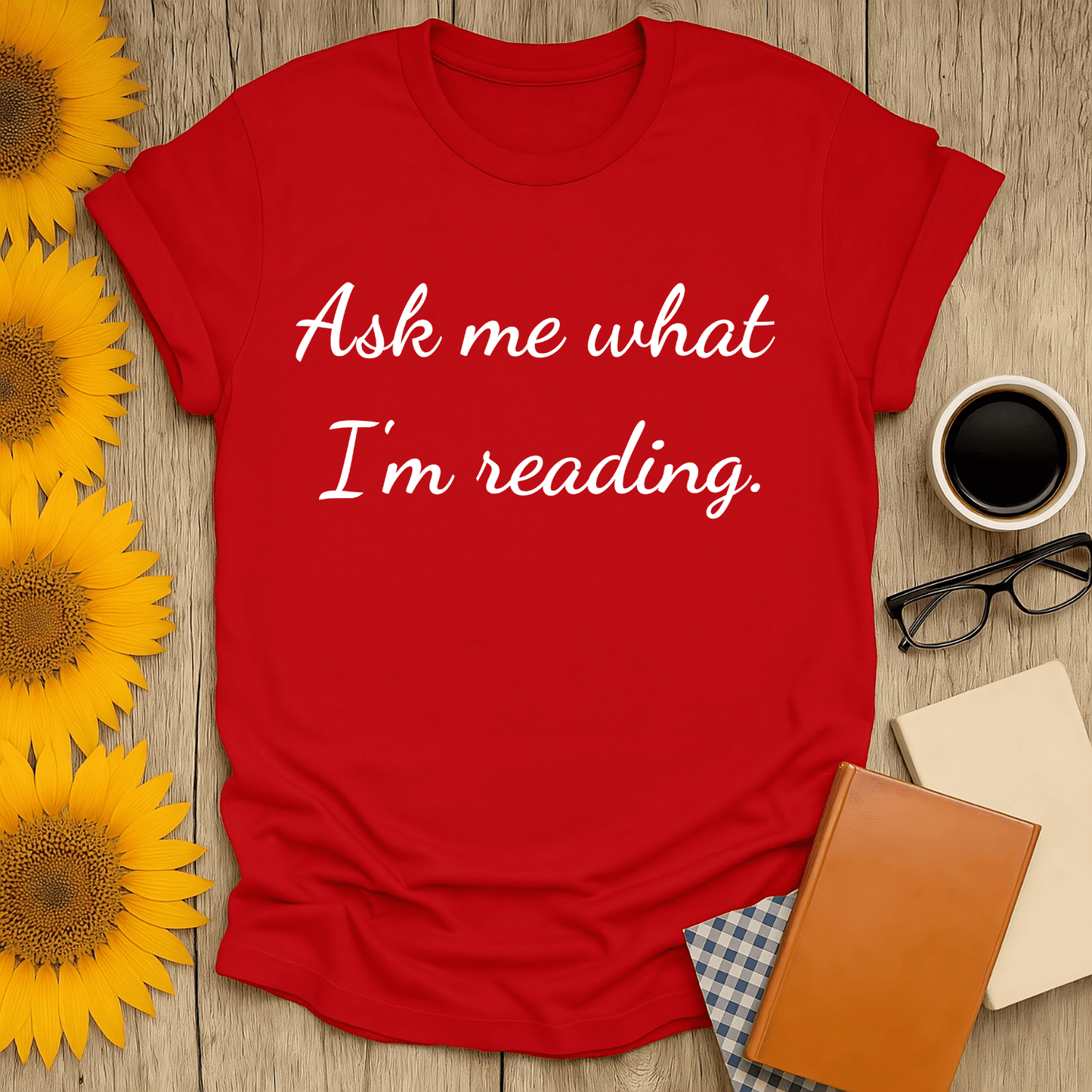 Ask Me T-Shirt for book lovers, made of 100% cotton with a screen-printed design, perfect for casual wear.