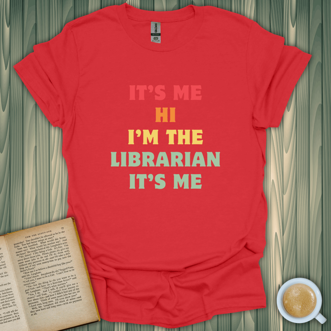 Librarian T-Shirt in coral, featuring fun text design, perfect for book lovers, made from 100% ring-spun cotton.