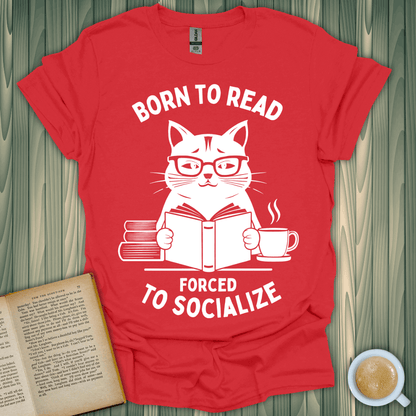 Born to Read 3 T-Shirt featuring a funny cat design for book lovers, perfect for casual wear.