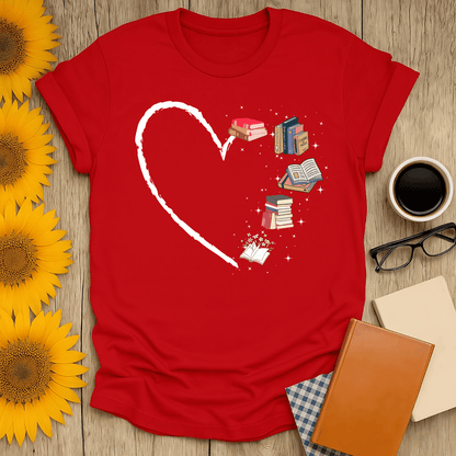 Bookish Heart T-Shirt for book lovers, featuring a heart design with books, perfect for casual wear.