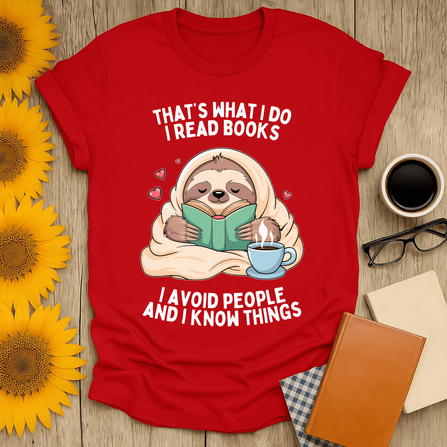 Read Avoid Know T-Shirt featuring a sloth reading, ideal for book lovers who enjoy relaxing and avoiding people.