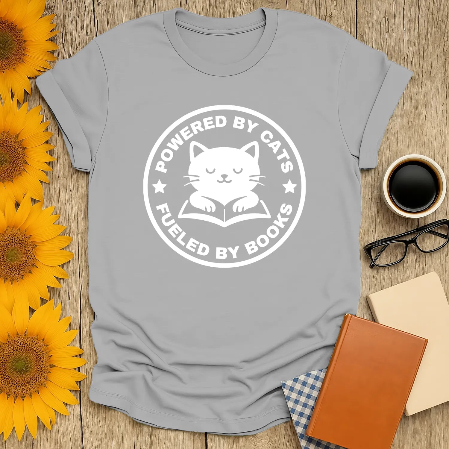 Funny reading tee featuring a cute cat and book design, perfect for book lovers and cozy vibes.