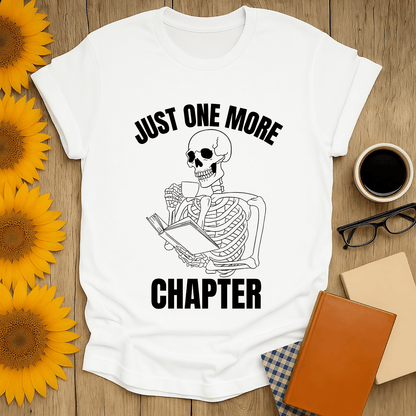 Skeleton Reader T-Shirt for book lovers with a fun design, perfect for casual wear and reading enthusiasts.