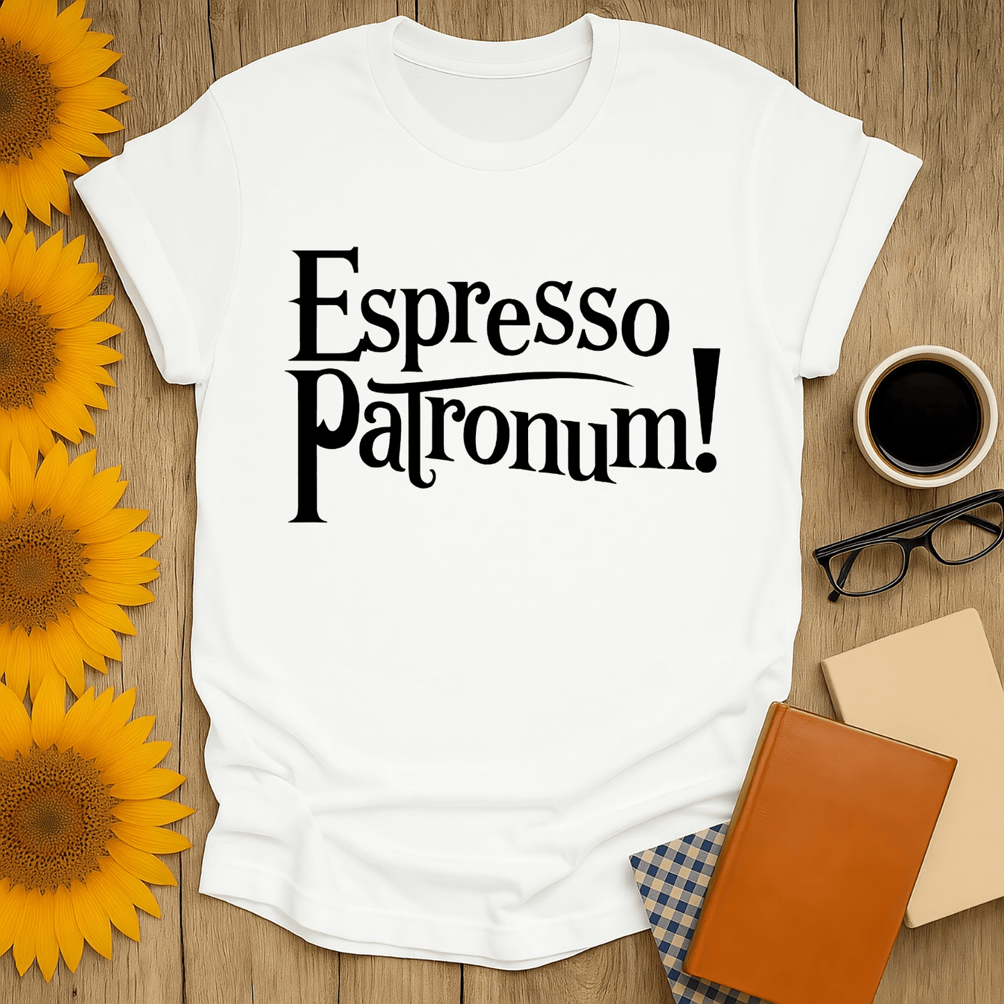 Espresso Patronum! t-shirt, unisex fit, 100% cotton, perfect for book lovers, light and breathable fabric, fun design.