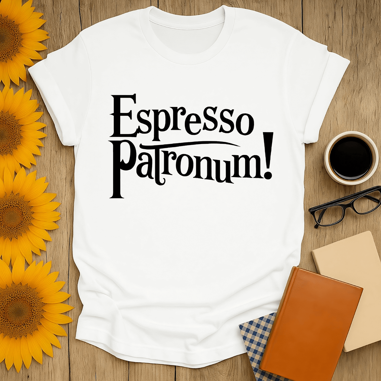 Espresso Patronum! t-shirt, unisex fit, 100% cotton, perfect for book lovers, light and breathable fabric, fun design.