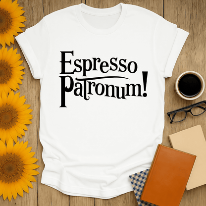 Espresso Patronum! t-shirt, unisex fit, 100% cotton, perfect for book lovers, light and breathable fabric, fun design.