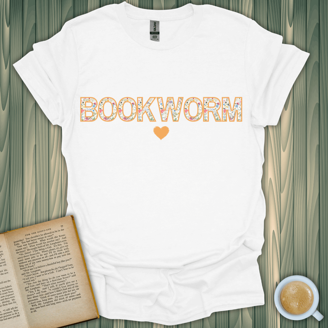 Floral Bookworm T-Shirt for book lovers, made with 100% cotton, lightweight and comfortable, designed by BookedTees.